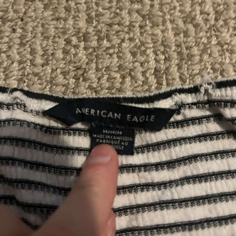 American Eagle Black and White Striped Crop Top